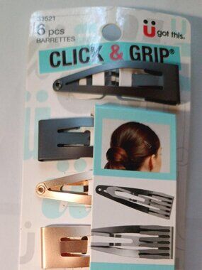 6 Scunci Click & Grip Gripping Comb Strong Metal Snap Contour Hair Clips Conair
